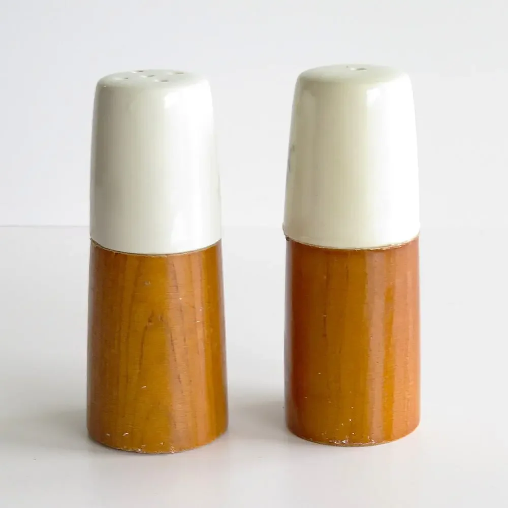 Vintage 6 Pc Salad Set Japan Wood Ceramic Kresge Oil Vinegar Salt Pepper MCM